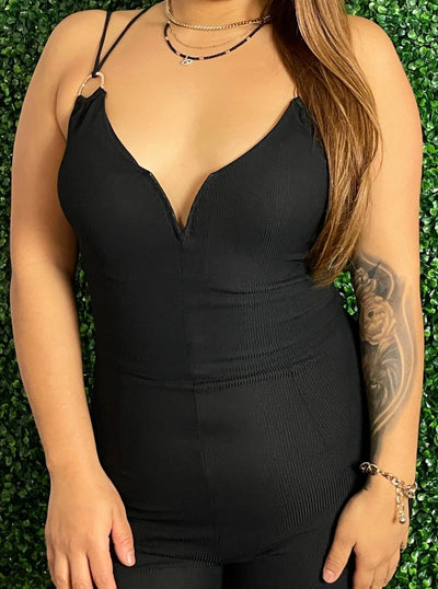 Black ribbed bodycon jumpsuit 